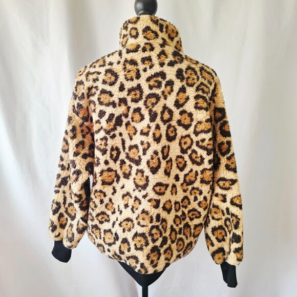 πLike Newπ Express Animal Print Half-Zip Teddy Jacket, Tan/Brown/Black Size XS - Picture 5 of 7